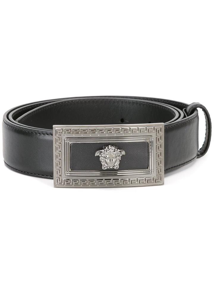 Versace Medusa Rectangular Buckle Belt, Men's, Size: 95, Black, Calf Leather