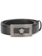 Versace Medusa Rectangular Buckle Belt, Men's, Size: 95, Black, Calf Leather