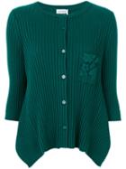 Twin-set - Cardigan With Lace Detail Pocket - Women - Cotton/wool/mother Of Pearl - L, Green, Cotton/wool/mother Of Pearl