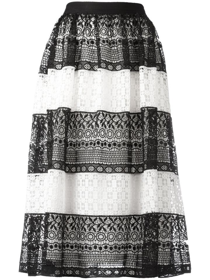 Alice+olivia Striped Lace Skirt, Women's, Size: 6, Black, Polyester/spandex/elastane