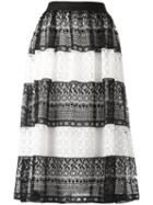 Alice+olivia Striped Lace Skirt, Women's, Size: 6, Black, Polyester/spandex/elastane