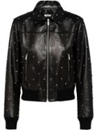 Miu Miu Crystal Embellished Biker Jacket - Black