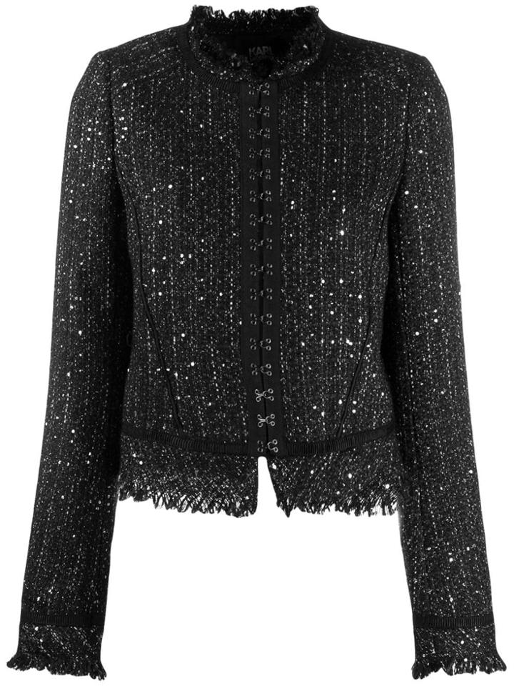 Karl Lagerfeld Hook & Eye Tweed Jacket - Black