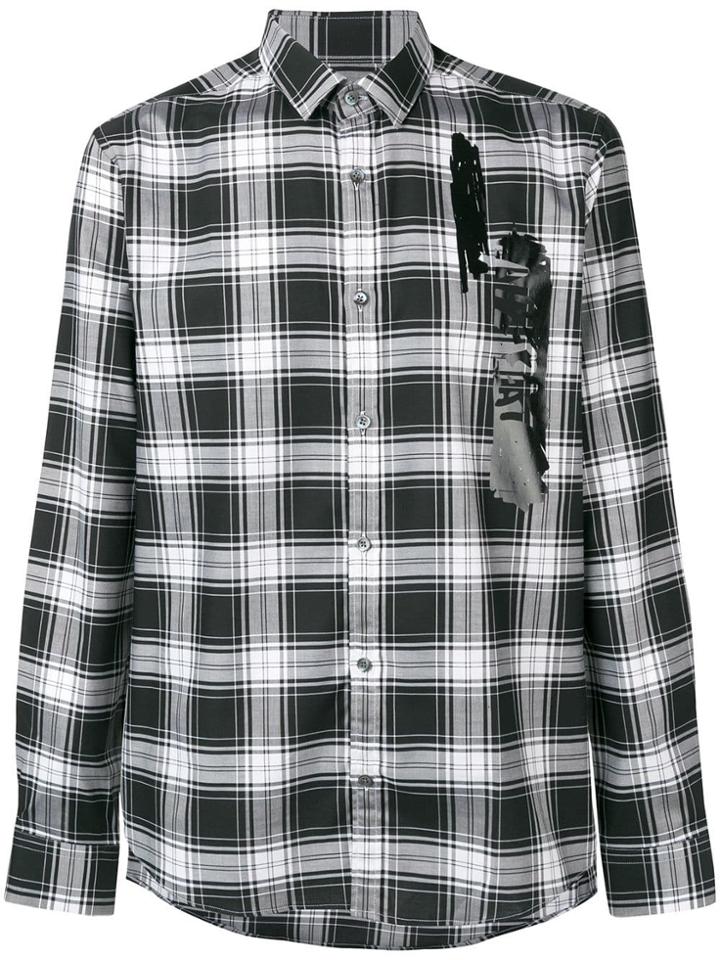 Les Hommes Urban Printed Plaid Shirt - Black
