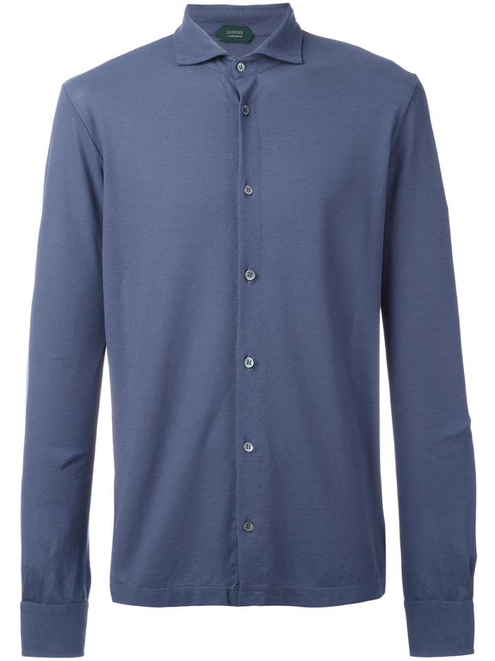 Zanone - Knitted Shirt - Men - Cotton - 48, Blue, Cotton