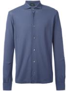 Zanone - Knitted Shirt - Men - Cotton - 48, Blue, Cotton