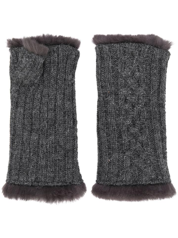 Agnelle Cable Knit Fingerless Gloves - Grey