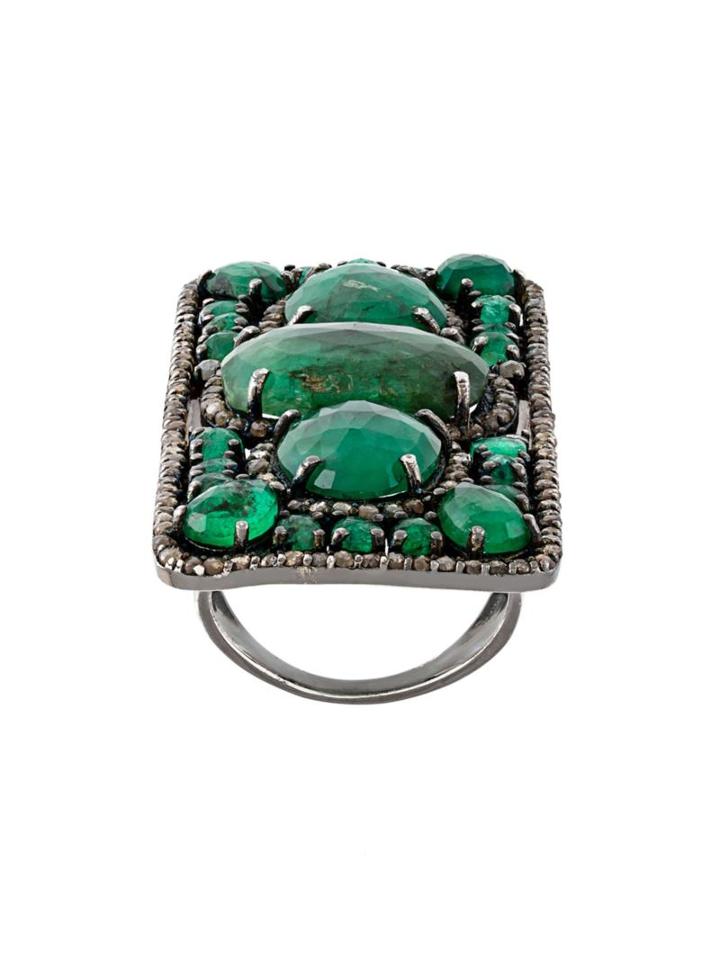 Loree Rodkin Rectangular Diamond And Emerald Ring