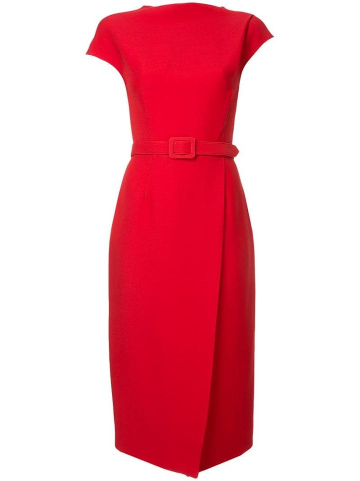 Oscar De La Renta Cap Sleeve High Neck Dress - Red
