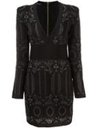 Balmain Embroidered Pattern Fitted Dress, Women's, Size: 40, Black, Polyamide/viscose