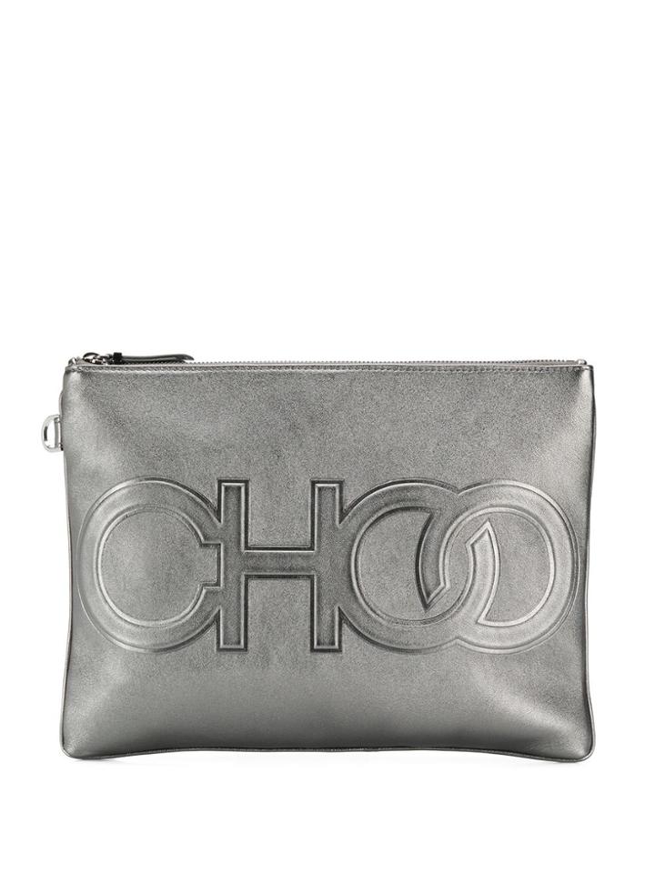 Jimmy Choo Logo Embossed Clutch Bag - Silver