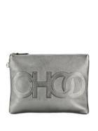 Jimmy Choo Logo Embossed Clutch Bag - Silver