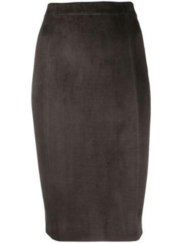 Incentive! Cashmere Fitted Midi Suede Skirt - Grey