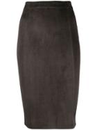 Incentive! Cashmere Fitted Midi Suede Skirt - Grey