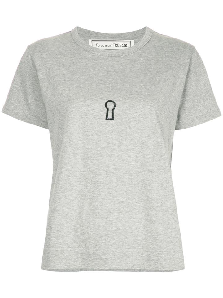 Tu Es Mon Trésor Keyhole T-shirt - Grey