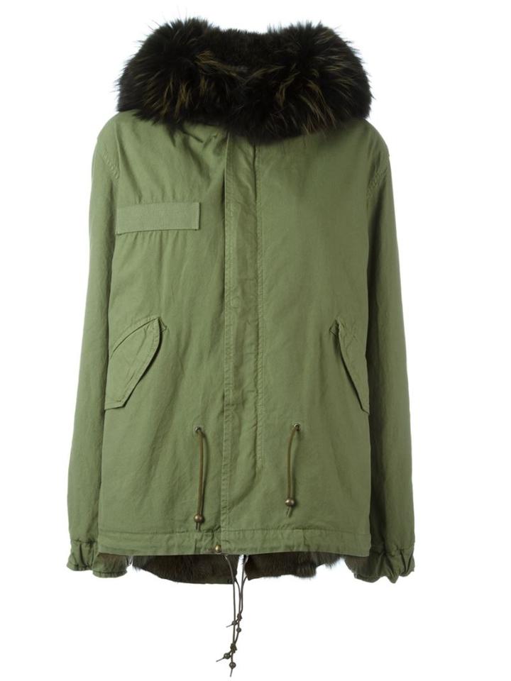 Mr & Mrs Italy Coyote Fur Lined Parka, Women's, Size: Small, Green, Cotton/lamb Nubuck Leather/coyote Fur/racoon Fur
