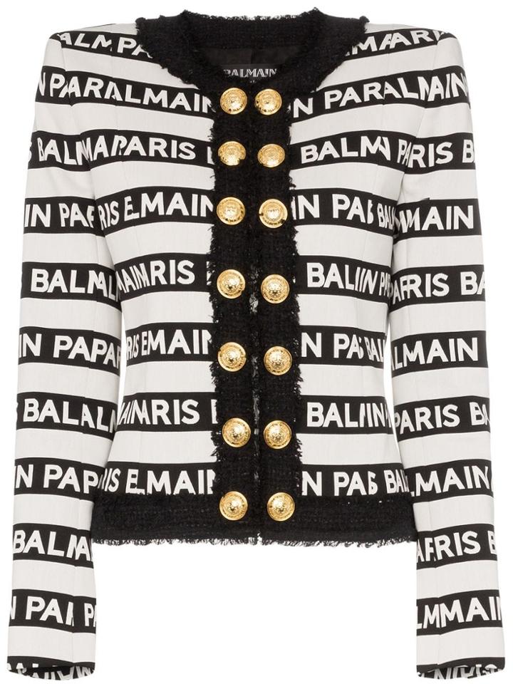 Balmain Stripe Print Button Down Jacket - White