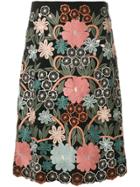 Red Valentino Embroidered Floral Skirt - Black