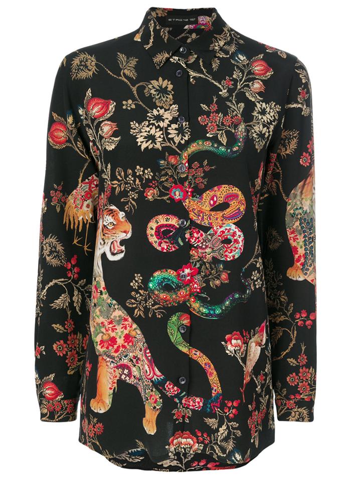Etro Floral Tiger Print Shirt - Black