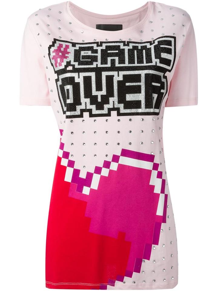 Philipp Plein Game Over T-shirt, Women's, Size: M, Pink/purple, Cotton