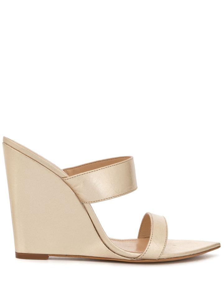 Schutz Metallic Wedge Mules - Gold