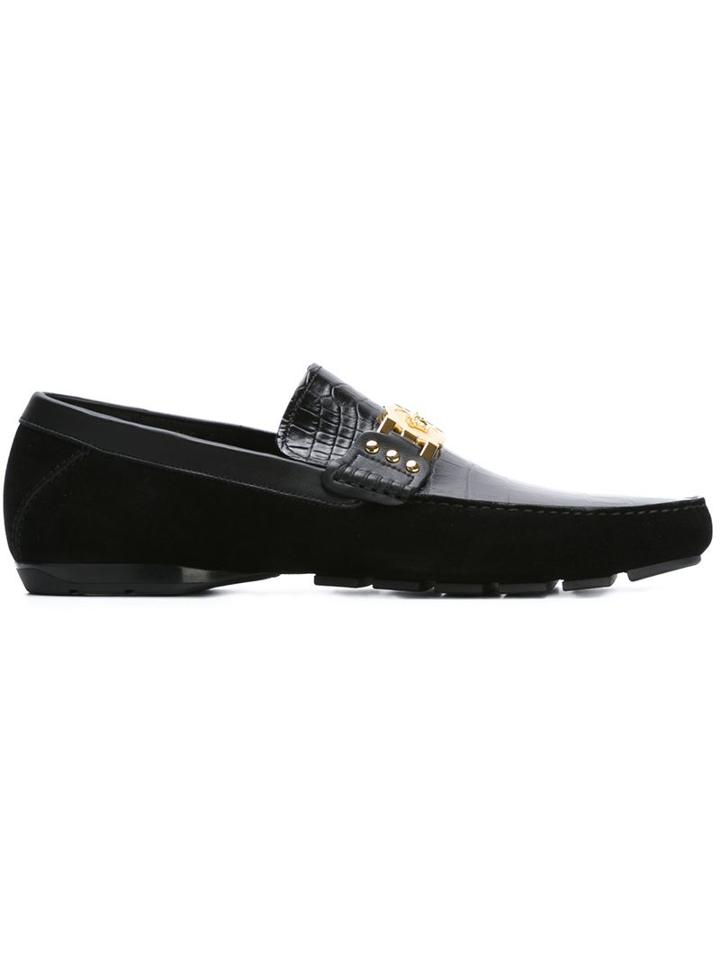 Versace Embossed Crocodile Effect Driving Shoes