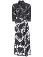 Prada Floral Print Tie Neck Dress - Black