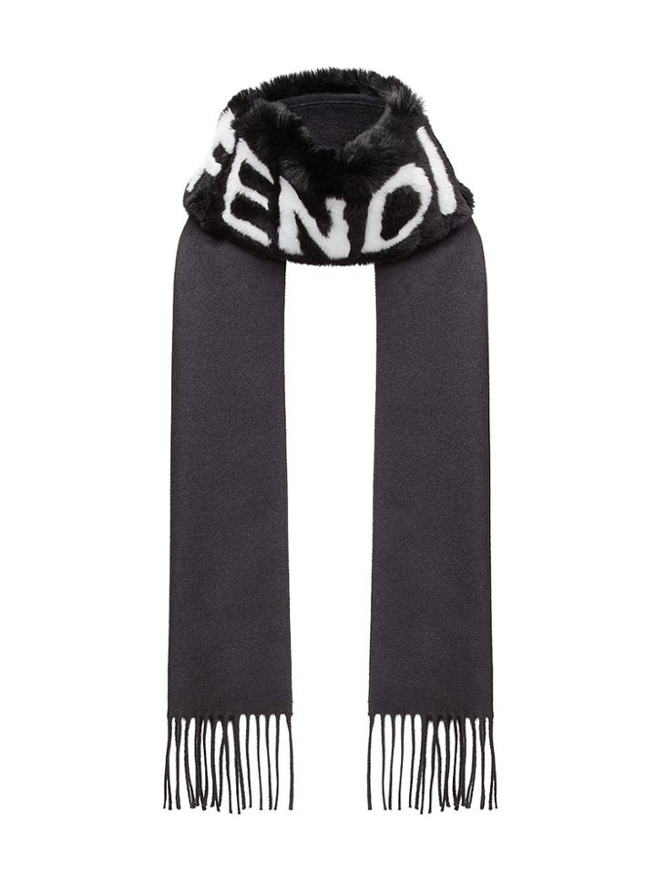 Fendi Logo Fringed Scarf - Black