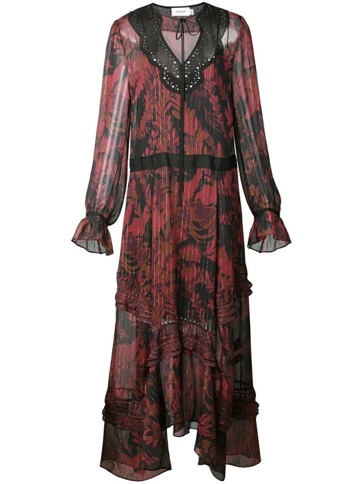 Coach Sheer Printed Maxi Dress - Red