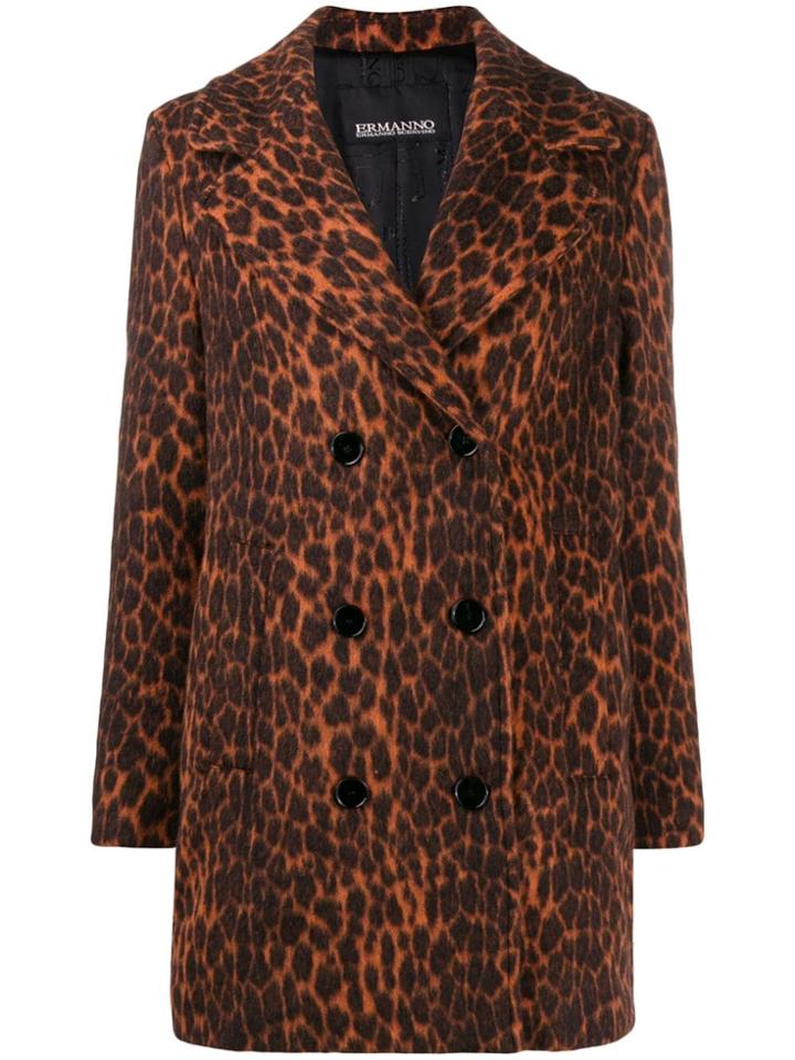 Ermanno Ermanno Leopard Print Coat - Orange