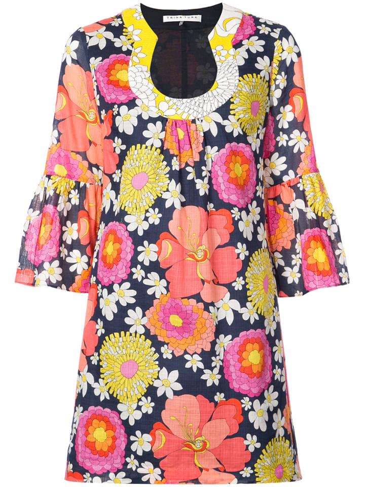Trina Turk Scoop Neck Flared Sleeve Mini Dress - Multicolour
