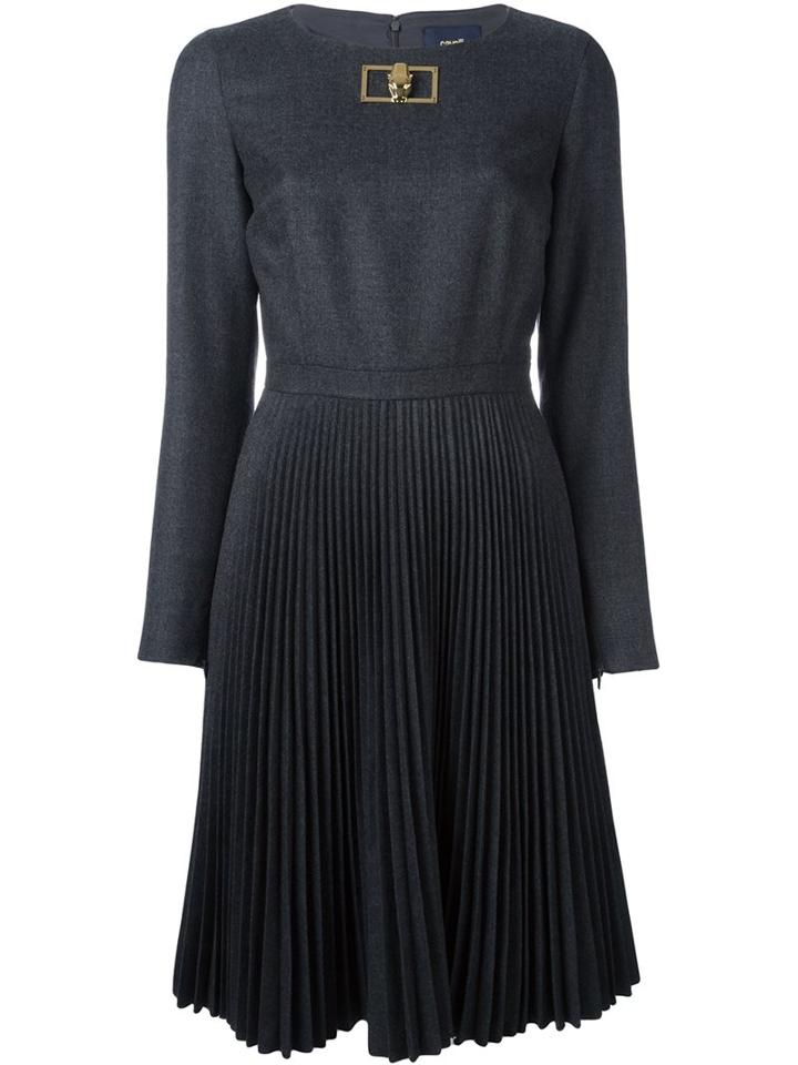 Cavalli Class Metallic Detail Pleated Dress, Women's, Size: 42, Grey, Polyester/acetate/virgin Wool