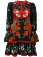 Alexander Mcqueen Floral Empire Line Mini Dress, Women's, Size: 38, Black, Silk