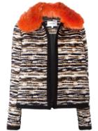 Carven Faux Fur Collar Jacket, Women's, Size: 40, Black, Polyester/wool/polyacrylic/modacrylic