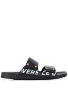Versace Logo Print Flat Sandals - Black