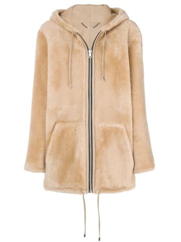 Barbara Bui Oversized Hooded Fur Jacket - Nude & Neutrals