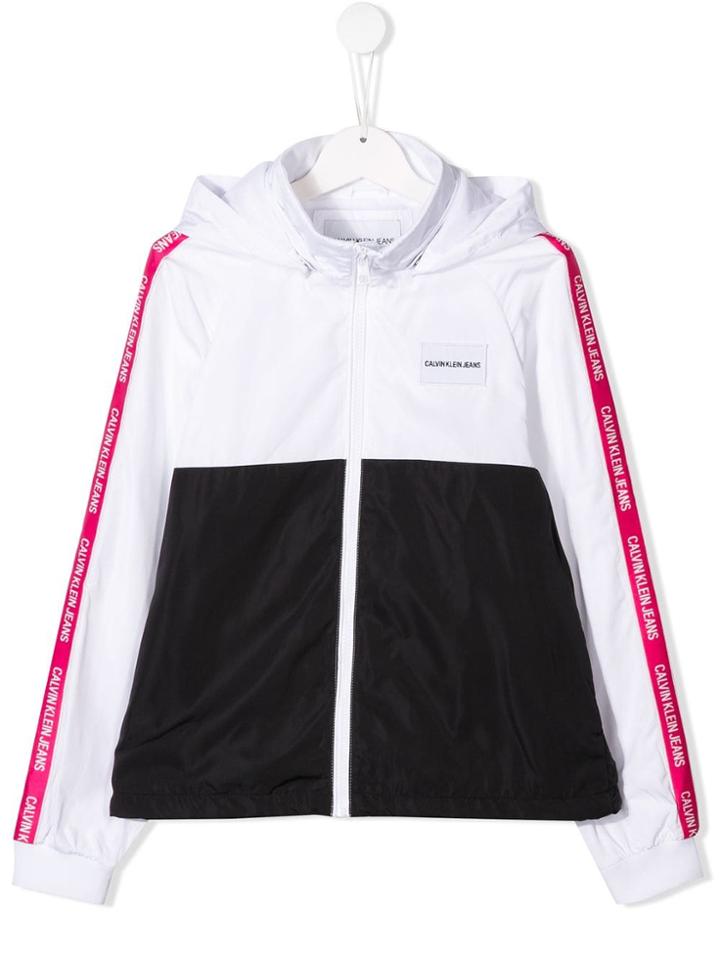 Calvin Klein Kids Logo Tape Hooded Sports Jacket - White