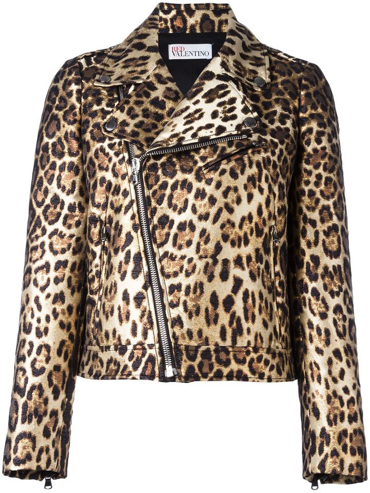 Red Valentino - Leopard Print Biker Jacket - Women - Polyester/cotton/polyamide/acetate - 40, Brown, Polyester/cotton/polyamide/acetate