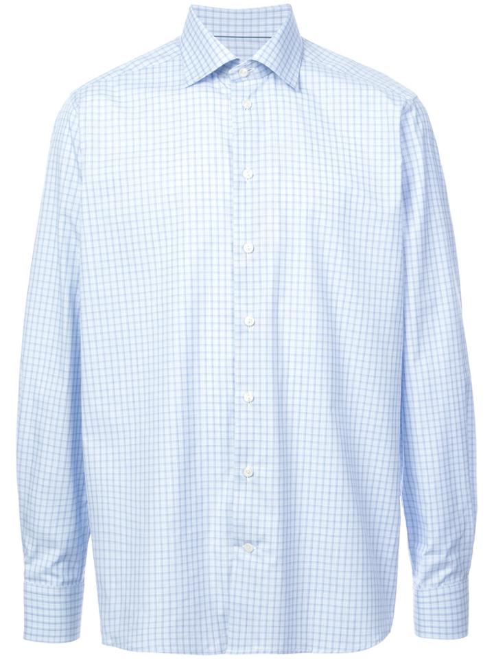 Eton Check Print Longsleeved Shirt - Blue