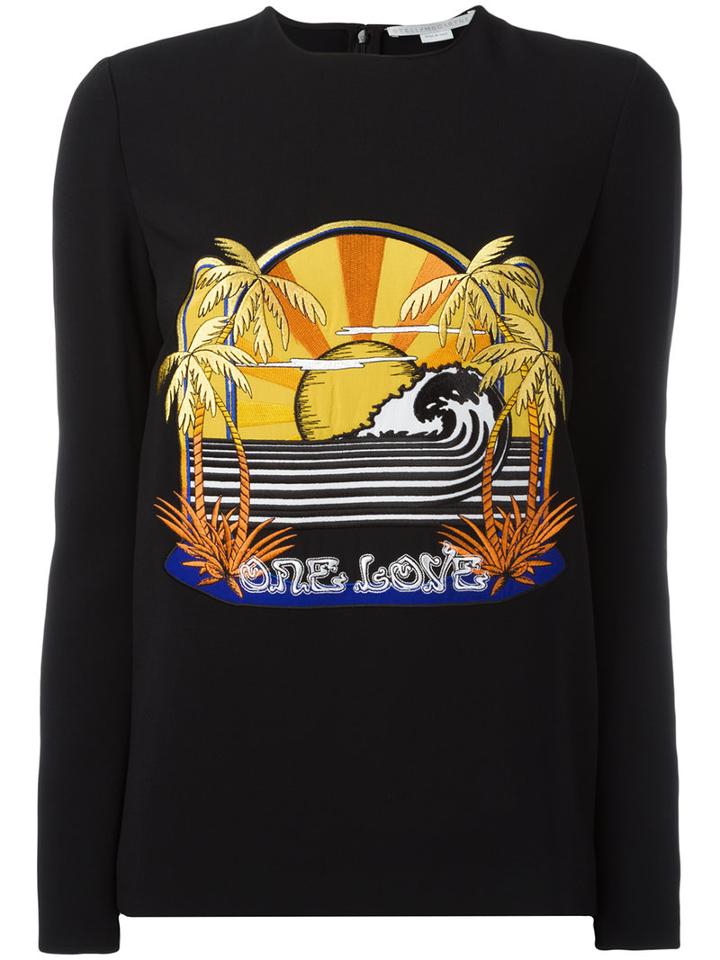 Stella Mccartney - One Love Embroidered Stretch Sweatshirt - Women - Spandex/elastane/acetate/viscose - 46, Black, Spandex/elastane/acetate/viscose