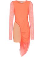 Supriya Lele Ruched Asymmetric Mesh And Jersey Dress - Orange