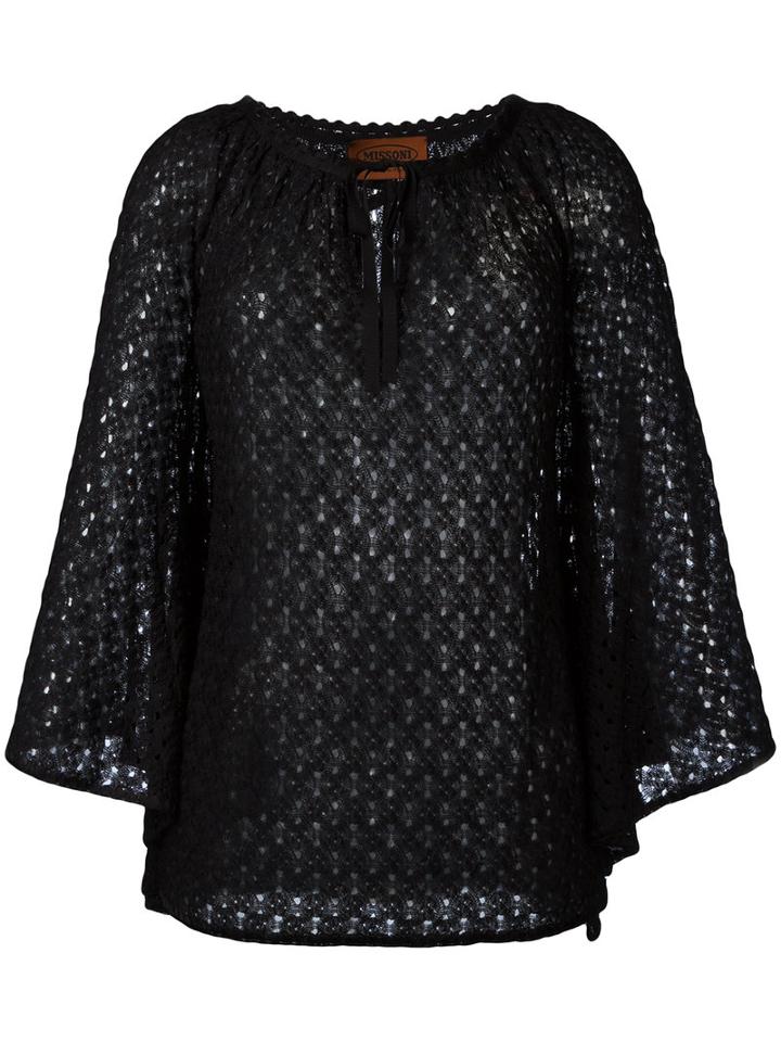Missoni - Drawstring Neck Knitted Blouse - Women - Cotton/viscose - 42, Black, Cotton/viscose