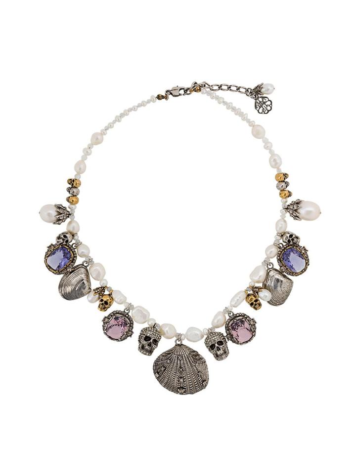 Alexander Mcqueen Shell Beaded Choker Necklace - Silver