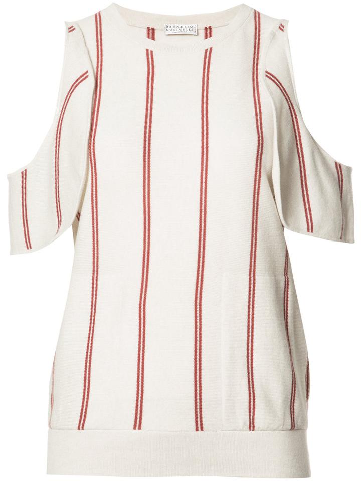 Brunello Cucinelli Cut-off Shoulder Knitted Blouse, Women's, Size: Large, Nude/neutrals, Cashmere/silk/virgin Wool