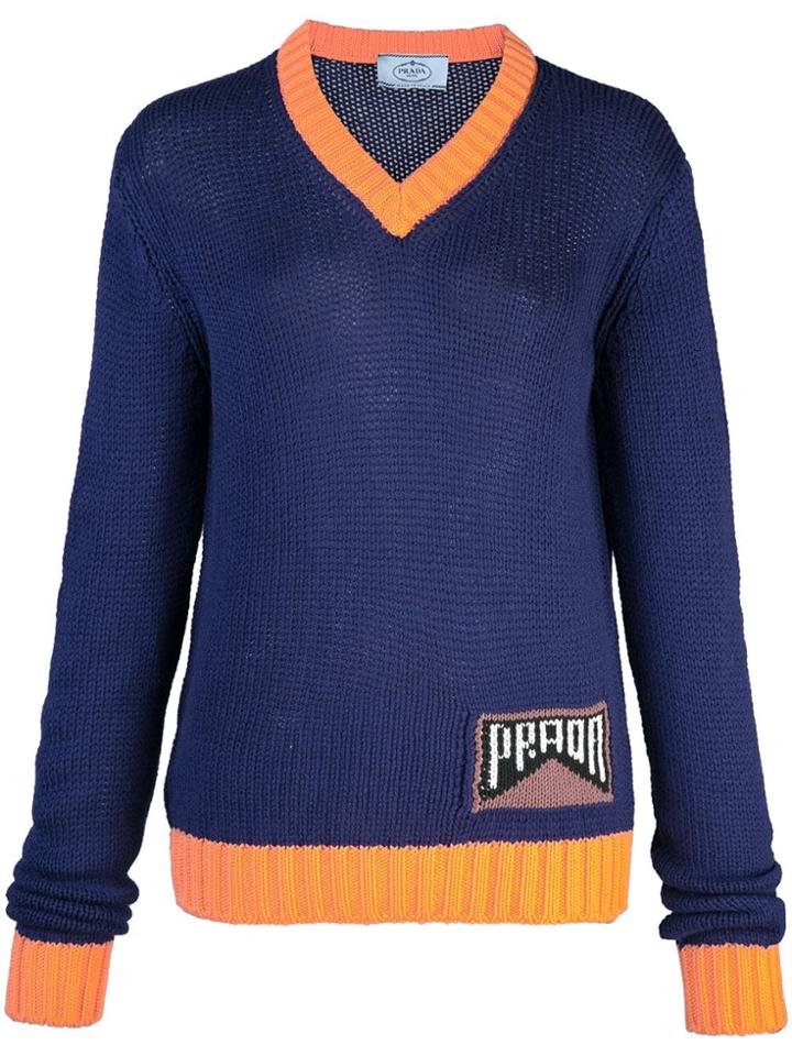 Prada Contrast Neckline Jumper - Blue
