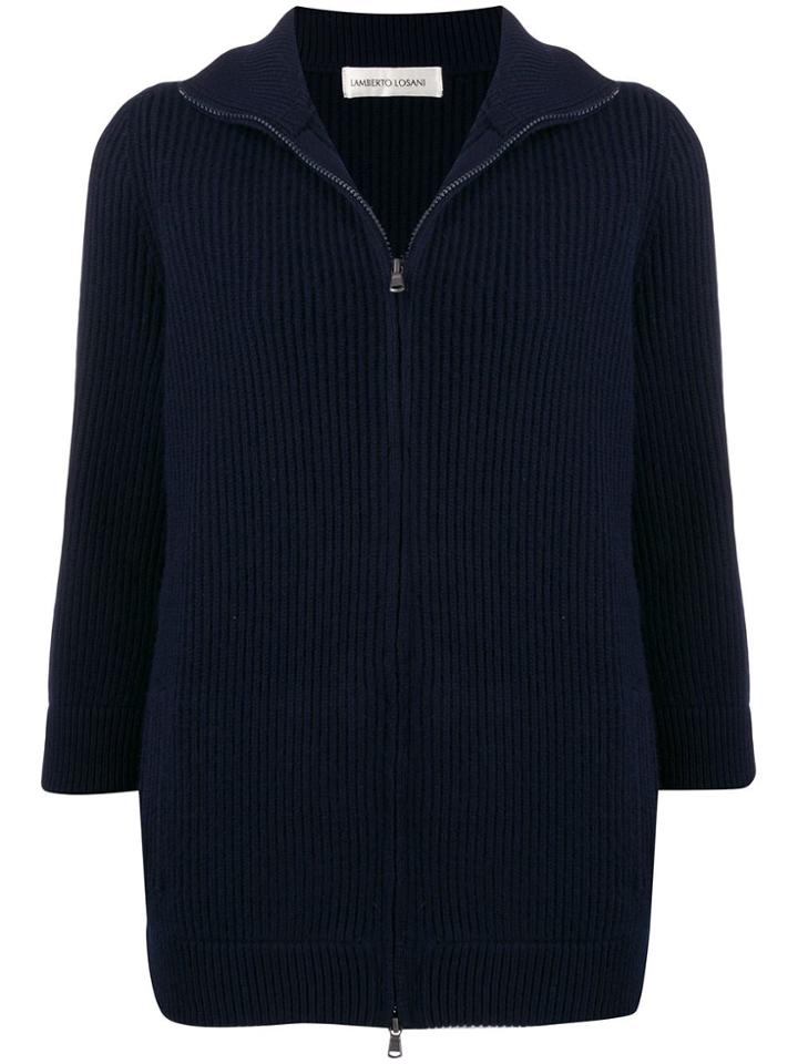 Lamberto Losani Zip-front Ribbed Knit Cashmere Cardigan - Blue