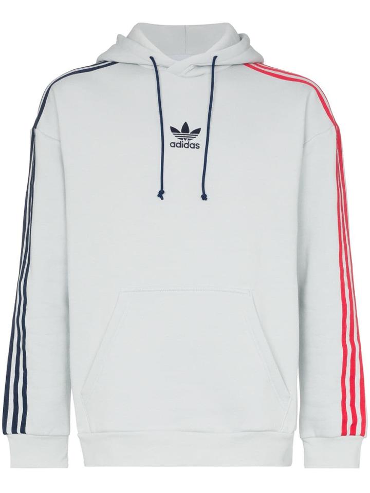 Adidas Contrasting Striped Sleeves Hoodie - Grey