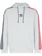 Adidas Contrasting Striped Sleeves Hoodie - Grey