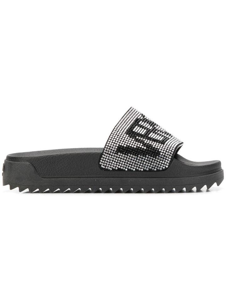 Versus Crystal Embellished Slides - Black