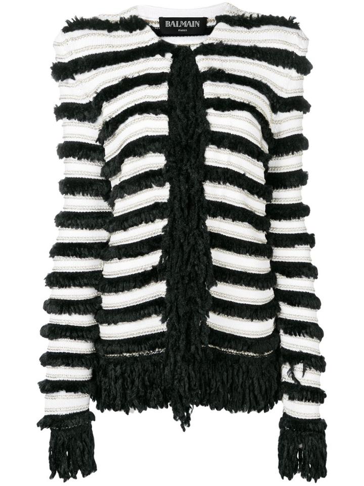 Balmain Fuzzy Striped Cardigan - Black